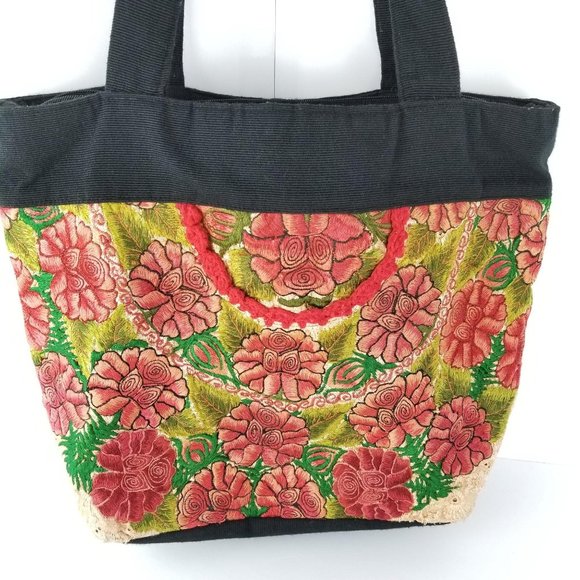 Guatemala Handmade Red Rose Floral Embroidered Purse Tote Shoulder‎ Bag《369》 - Picture 2 of 10
